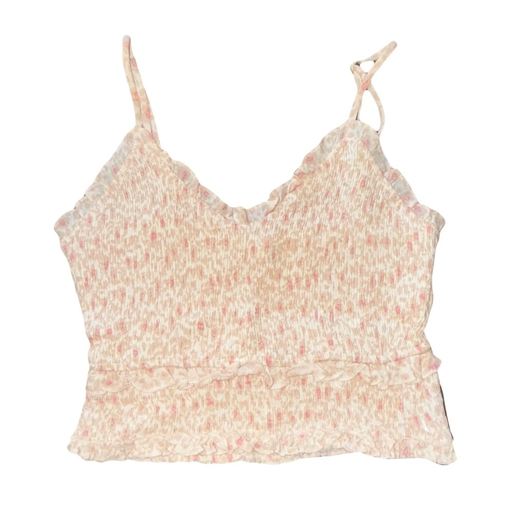 Olivaceous Cream and Pink Women's Gathered Crop Top Med Like New